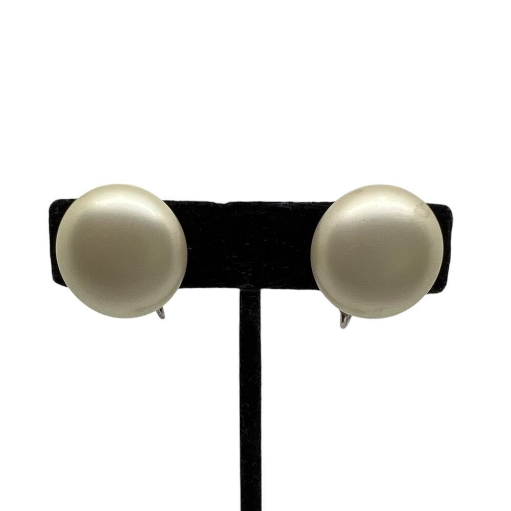 Marvella Large White Pearl Dome Clip Earrings Vintage Signed